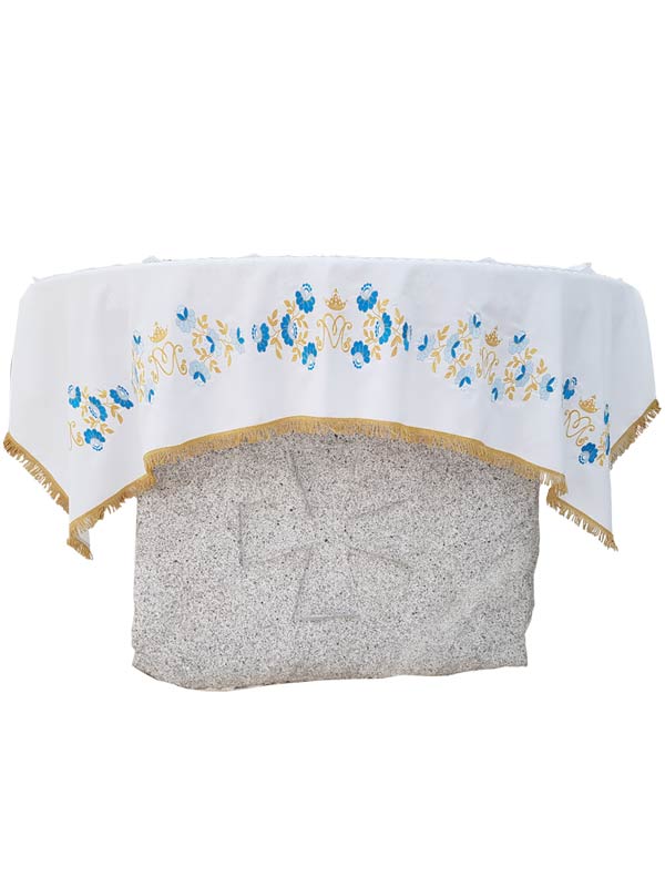 Tovaglia da altare mariana in raso di cotone avorio - Giusmery Confezioni